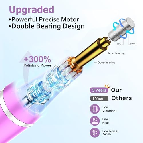 Electric Nail Drill File with LED Display - 9 Speed Cordless Electric Nail File Portable Nail Drill Machine for Acrylic Gel Nails,Rechargeable Hand Feet Trimmer Buffer Tool for Women Men Baby