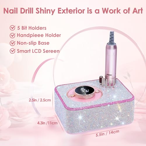 Electric Nail Drill 35000 RPM, Professional Rechargeable Nail File Kit, Nail Drill Machine, Acrylic Nail Kit for Any Manicure, Pedicure, Ideal Nail Art Tools, Designed for Salon, Home