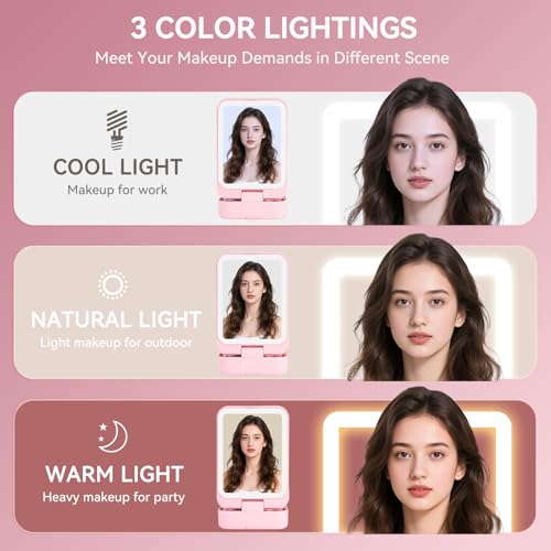 Trendy Teen Girl Gifts – Travel Makeup Brush Set with LED Light Mirror, Perfect Tween Birthday Gifts for Girls 11-16+ year old(Pink)