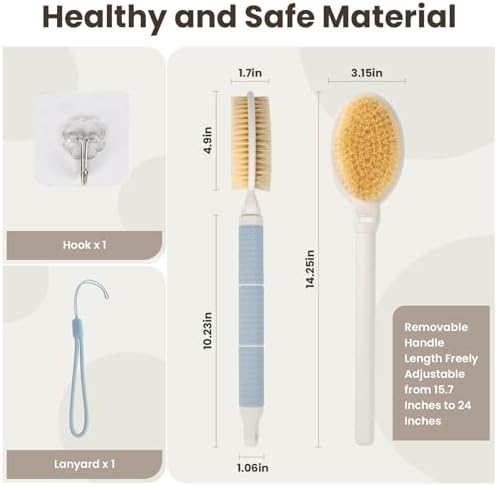 New Upgrade Back Scrubber for Shower, Adjustable 15.7'' to 24'' Long Handle Shower Brush for Body Yintuzi Double Sided Back Shower Scrubber Exfoliation and Massage Suitable for Wet or Dry Brushing