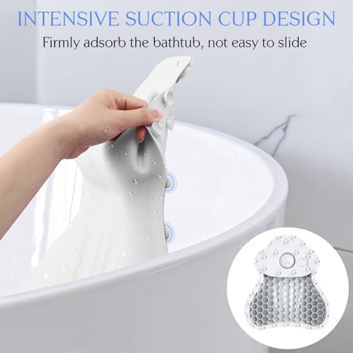 Silicone Bath Pillow, New Material Bath Pillows for Tub Head Neck and Back Support, Bath Tub Pillow with 4D Press Inflatable Airbag and Non-Slip Strong Suction Cups, Quick-Drying, Easy to Store, White