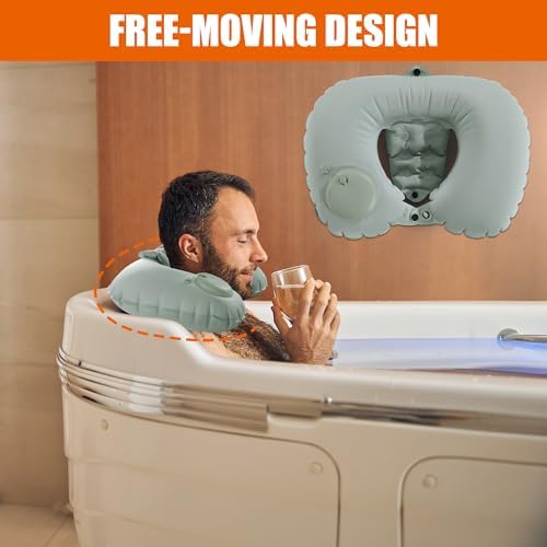 MABOZOO Inflatable Bath Neck Pillows for Tub & Shower - Head & Neck Support, Grey U-Shaped Travel Pillow for Airplane