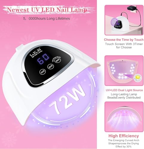 LKE UV Light for Gel Nails, Nail Dryer UV Nail Lamp 72W for Gel Polish Light with 3Timer and Sensor Professional for Solon and Nail DIY in Home Use (White)