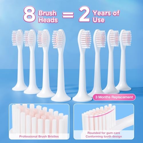 Sonic Electric Toothbrush with 8 Brush Heads for Adults & Kids 3+, One Charge for 180 Days, 5 Modes, Smart Timer, IPX7 Waterproof, Rechargeable Toothbrush with Brush Cover, Dark Pink