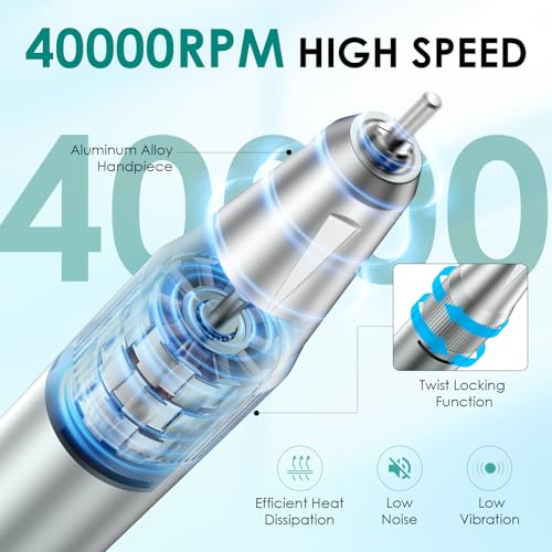 Electric Nail Drill, 40000RPM Professional E-Filer Rechargeable with 15 Drill Bits, Portable Nail File Electric Nail Filer for Acrylic Nails Gel Polishing Removing for Salon Home (Blue)