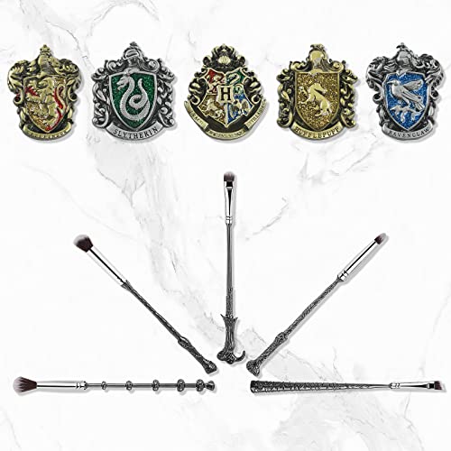 Wizard Wand Makeup Brushes, WeChip Makeup Brush Set for Women Girls, Brushes & 5 Wizardary School Houses Pins
