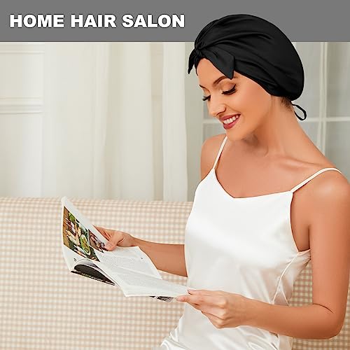 Natural 22 Momme 100% Mulberry Silk Bonnet for Sleeping, Soft Premium Grade 6A Silk Sleep Cap for Hair, Hair Wrap with Elastic Band (Black,1pc)