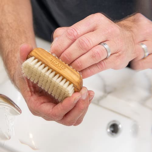 Made in Germany - SHASH + KELLER 100% First Cut Boar Bristle Nail Brush - Gently Removes Dirt and Grime for Clean Hands - Exfoliates Skin for Soft, Smooth Texture, Wood (Olive)