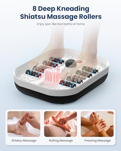 COMFIER Collapsible Foot Spa Bath Massager with Heat, Pedicure Foot Spa with Bubbles, Red Light, Pumice Stone and Shiatsu Massage Rollers, Heated Bath Spa for Relaxation and Stress Relief (Black)