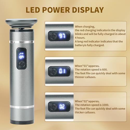 The 2025 Latest Model Electric Feet Callus Remover,Electric Foot Files for Men & Women,Electric Callus Remover for Feet Dead Skin and Calluse,Rechargeable Digital Feet Callus with 4 Grinding Heads