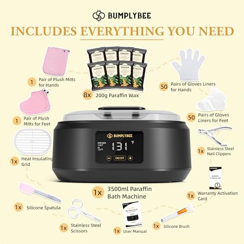 Paraffin Wax Machine for Hand and Feet - 3500ml Hot Wax Hand Wax Machine with 8 Pcs Ginger Paraffin Bath Wax, Foot Wax Paraffin Foot Care Kit, Hand Wax Machine, Moisturizing and Exfoliating