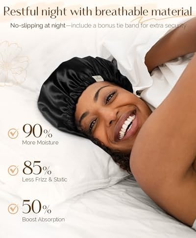 YANIBEST Silk Bonnet Satin Bonnet for Sleeping Women and Men, Adjustable Double Layer Hair Bonnet for Curly Braids Hair