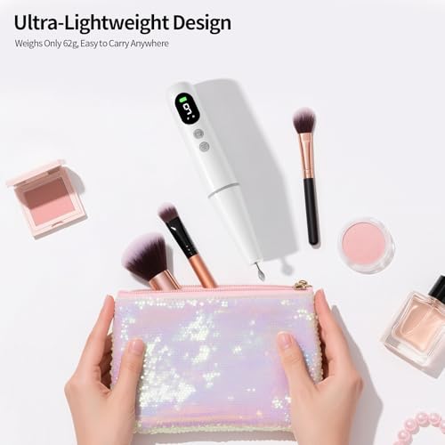 Electric Nail Drill Kit Professional - 9 Speed Cordless Electric Nail File with LED Display, Portable Nail Drill Machine for Acrylic Gel Nails, Hand Feet Trimmer Buffer Tool for Women Men Baby White