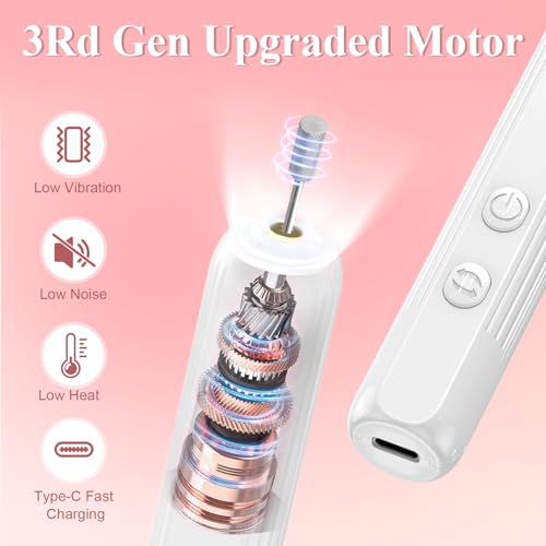 Professional Nail Drill Set, 2,0000 RPM Electric Nail File with 12 Grinding Head & 100Pcs Sanding Bands for Acrylic Gel Nails, Manicure and Polishing (White)