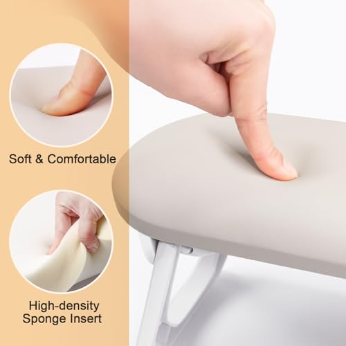 Subay Nail Arm Rest, Foldable PU Leather Nail Hand Rest for Acrylic Nails Cushion Hand Holder, Nail Hand Pillow Nail Art Accessories Tool for Nails Tech Manicure Pedicure Salon Home Use - Light Gray