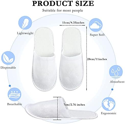 SATINIOR 30 Pairs Disposable Slippers, White, Medium, Unisex-Adults, Closed Toe, Non-Slip, Spa, Hotel, Travel, Home, Sanitary, Breathable, Fleece Cloth, EVA