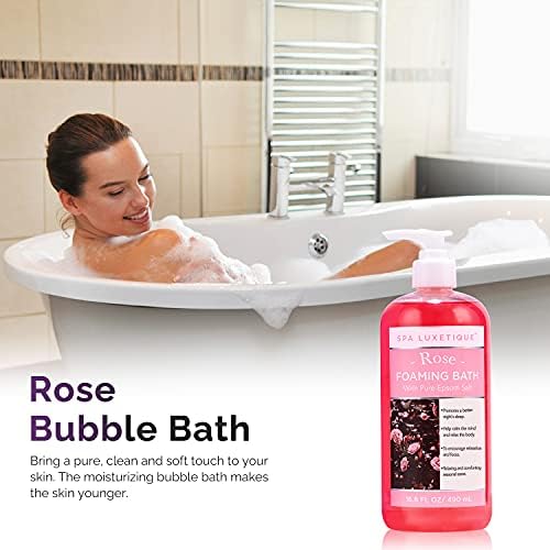 Spa Luxetique Bubble Bath, 3 X 16.9 fl oz Foaming Bath with Pure Epsom Salt, Chamomile, Rose and Lavender Scent Bathing Set, Christmas Gifts Set for Women and Men
