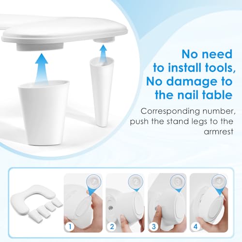 LIONVISON Arm Rest for Nails Tech U Shaped - Comfortable Manicure Nail Hand Rest Pillow Cushion, Nail Armrest Stand for Acrylic Nail Art Tech, Quick Installation, White