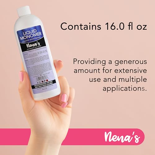 Professional Liquid Monomer by Nena's 16 fl oz, Advanced GlamourShield acrylic formula, no MMA, Non-Yellowing, Quick Dry, Strongest Adhesion, Acrylic Nail Art Extension Carving