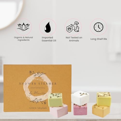 Premium Organic Shower Steamer- Shower Steamers Aromatherapy Essential Oil Infused, 6 Cubes Body Restore Shower Steamers Spa Gifts for Women, Shower Bombs