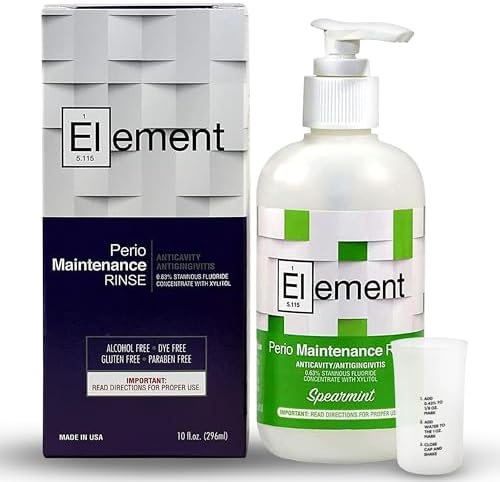 Stannous Fluoride Mouthwash - 10 Fl. Oz. 0.63% Antimicrobial Perio Rinse - Alcohol Free, Dye Free, Paraben Free - Refreshing Spearmint Flavor