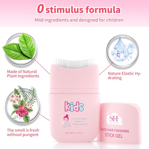 SEVICH Hair Gel For Kids With Comb, Toddler Hair Wax Stick For Girls - Quick Fix For Flyaways & Stray Ends - Frizz Control Finishing Stick - Gentle & Easy To Use 2.7fl oz/80ml