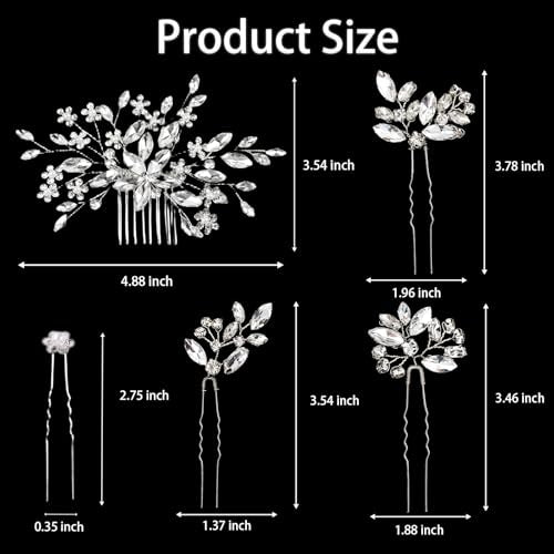 10 pcs Bride Hair Pins Rhinestone Bridal Hair Piece for Women Crystal Hair Accessories for Bride Bridesmaids Flower Girls(Silver)