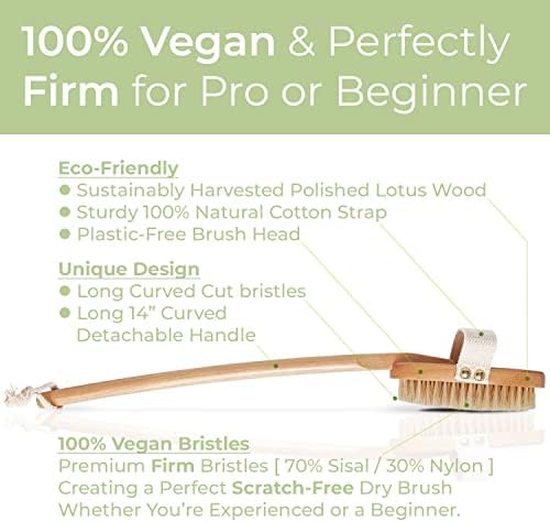 Premium Vegan Dry Brush by Zen Me, Exfoliate with Firm Cactus Bristles for Cellulite and Lymphatic, Body Scrub Brush for Vegan Skincare, with Detox eBook Gift