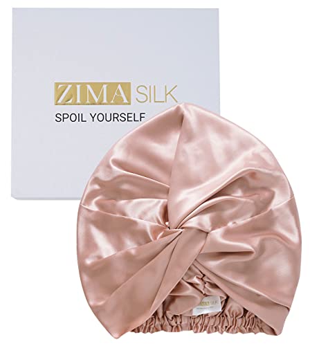 ZIMASILK 22 Momme 100% Mulberry Silk Bonnet for Sleeping & Women Hair Care, Highest Grade 6A Silk Hair wrap for Sleeping with Premium Elastic Stay On Head (1Pc, Rose Gold)