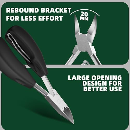 Toenail Clippers for Thick Toenails for Seniors, Angled Head Large Toe Nail Clippers for Thick Nails for Men, Heavy Duty Ingrown Toenail Clippers with Wide Jaw, Sharp Slanted Nail Cutter Black