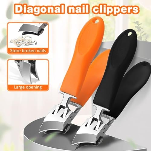 Wide Jaw Opening Anti-Splash Slanted Nail Clipper, 2025 Upgrade Fingernail and Toenail Clippers Clippers for Ingrown Nails, Curved Toenail Clippers Wide Jaw Toenail Clippers (Black)