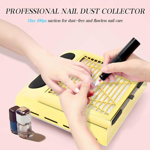 Nail Dust Collector with 2 Reusable Filters & Brush, Powerful 80W Dust Collector Nail Tech for Profesional Beginner Acrylic Nail Polishing, Vacuum Fan Dust Suction Machine for Salon & Home