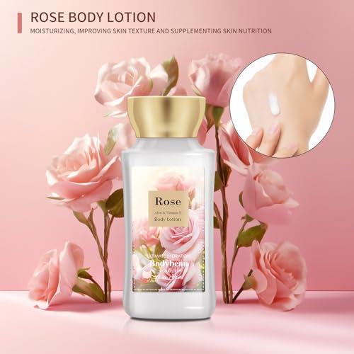 Portable Bath and Body Care Travel Set for Women & Girls, Rose 3PCS Set - Shower Gel, Body Lotion, Body Mist, Personal Body Care Gift Set for Birthday Mother's Valentine's Day Gifts for Her