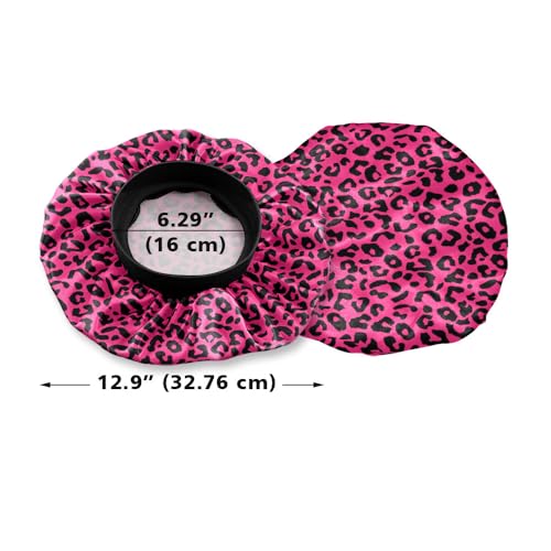 WIRESTER Set of 2 Satin Hair Bonnet for Sleeping, Fashion Sleep Cap, Silk Bonnet with Elastic Soft Band for Women Girls - Black Pink Leopard, Gold Sparkle Black Yellow Glitter Leopard