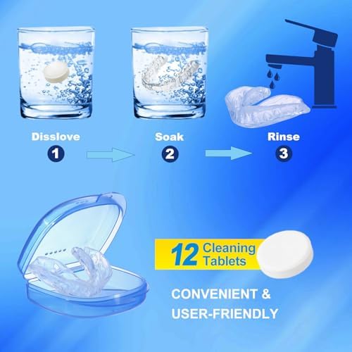 Mouth Guard for Grinding Teeth at Night, Night Guards for Bruxism, Mouthguards for Grinding of Teeth Nighttime, Dental Bite Guard for Adults of Clenching Teeth, 8 Pack with 12 Cleaning Tablets