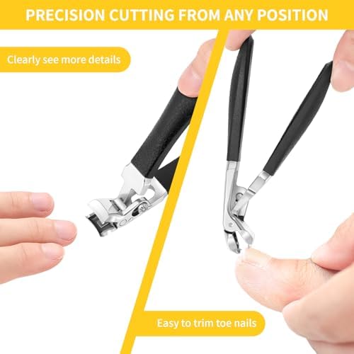 Toenail Clippers for Seniors Thick Nails, Ergonomic Wide Jaw Large Toenail Clippers for Men Women, Ultra-Sharp and Durable Angled Head Nail Clippers with Catcher, Black Long Handle