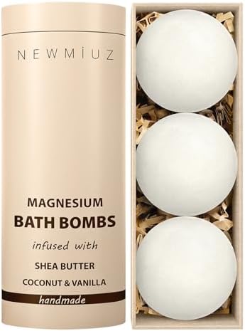 Magnesium Bath Bombs Post Workout Recovery Sore Muscles Tension Epsom Salt Bath Infused with Vanilla SheaButter Coconut Perfect Stocking Stuffers Gift