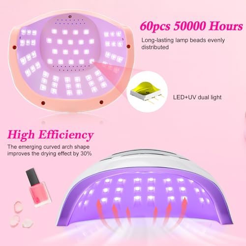 Wisdompark UV Nail Lamp 268W, UV Light for Gel Nails with 60pcs Beads, Professional LED Nail Lamp 4 Timers and Automatic Sensor Nail Dryer for Home Salon (Large)