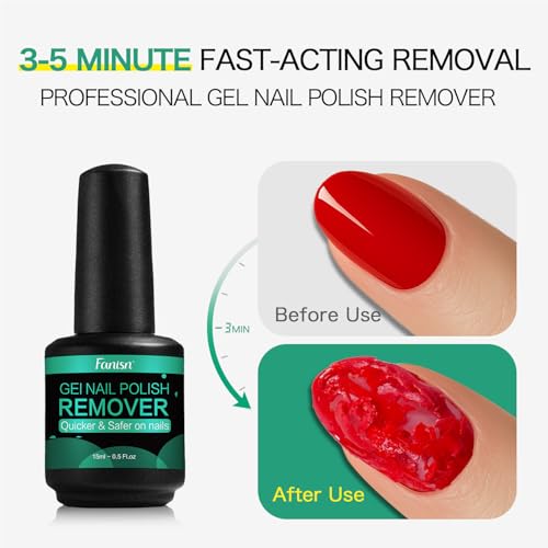 Gel Nail Polish Remover Kit with Tools, 15ml No Soak or Foil Needed, Fast Removal in 2-5 Minutes, Includes Cuticle Pusher & Nail File, Safe for Home DIY