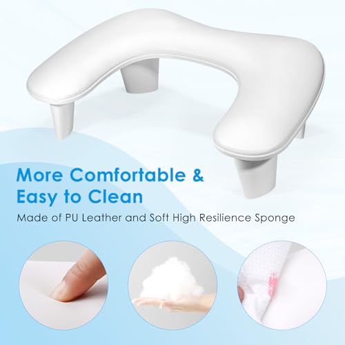LIONVISON Arm Rest for Nails Tech U Shaped - Comfortable Manicure Nail Hand Rest Pillow Cushion, Nail Armrest Stand for Acrylic Nail Art Tech, Quick Installation, White