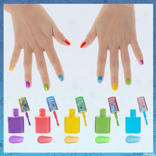 Townley Girl Disney Stitch 15 Piece Water-Based Nail Art Activity Makeup Set, Includes Nail Polish, Nail Brush and Nail Files, For Parties, Sleepovers and Makeovers, Ages 6