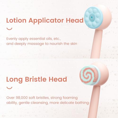 Electric Back Scrubber for Shower Body Brush, Waterproof Automatic Body Scrubber for Cleansing, Massaging and Exfoliating, Spinning Bath Brush with 2 Heads & 3 Speed Modes, Berry Pink