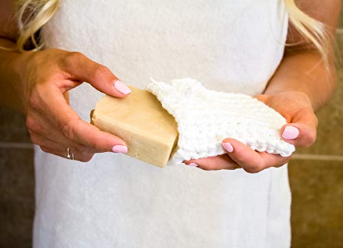 White Sparkle Soap On A Rope Pouch For Women - Cotton Soap Exfoliating Bag - Bathing Accessories For Disabled And Elderly - Single Bag