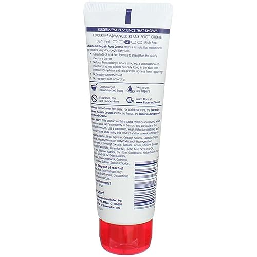 Eucerin Advanced Repair Foot Cream, Very Dry Skin, Light, Fragrance-Free, 3 oz