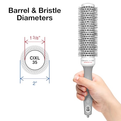Olivia Garden Ceramic + Ion Speed XL Round Brush – 1 3/8" Extra-Long Thermal Barrel – Non-Electric Blowout Brush – CIXL-35