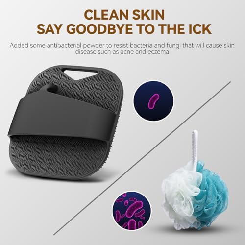 Zinc Infused Silicone Body Scrubber for Men, New Upgrade Deep Exfoliating Body Scrubber for Shower, Silicone Loofah Men for Sensitive Skin with Lathering Bristles and Ergonomic Non-Slip Handle (Black)