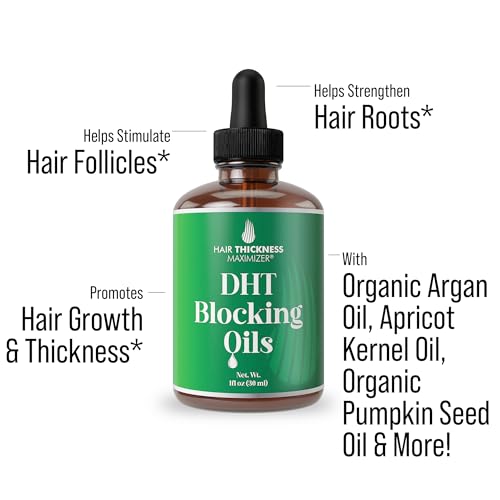 DHT Blocker for Women & Men - Vegan Thickening, Moisturizing & Strengthening Hair Serum - Topical Scalp Oil for Weak, Frizzy, Dry Hair - 1oz - DHT Blocking Oil