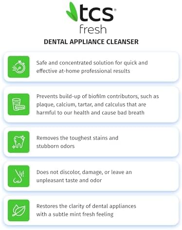 TCS Fresh Concentrated Dental Appliance Cleaner Set, Professional Denture and Retainer Cleaner Powder with Soft Bristle Brush (24 Packets, 6 Month Supply, Mint Flavor)