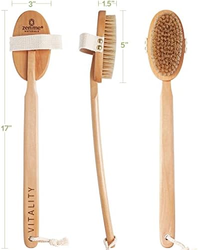 Premium Vegan Dry Brush by Zen Me, Exfoliate with Firm Cactus Bristles for Cellulite and Lymphatic, Body Scrub Brush for Vegan Skincare, with Detox eBook Gift