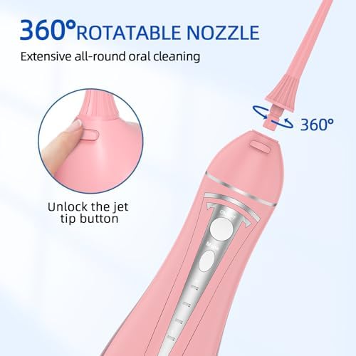 Water Flosser Teeth Pick: Rechargeable Cordless Oral Irrigator 300ML Portable Water Flosser for Braces IPX7 Waterproof Electric Waterflosser for Teeth Cleaning C101 Pink